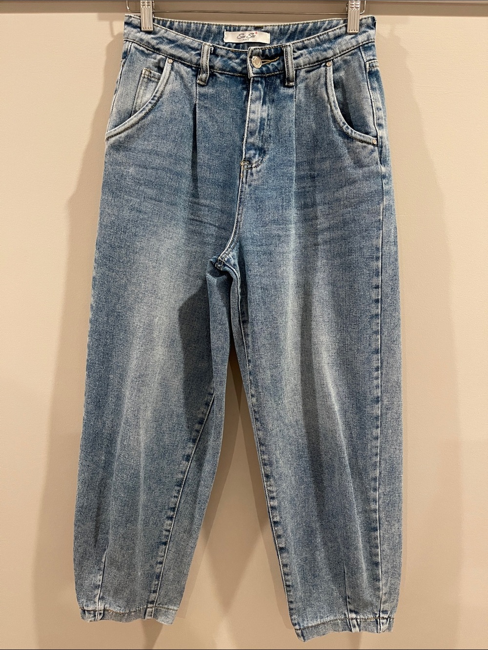 Nasty Gal Light Blue Pleated Wide-Leg Jeans